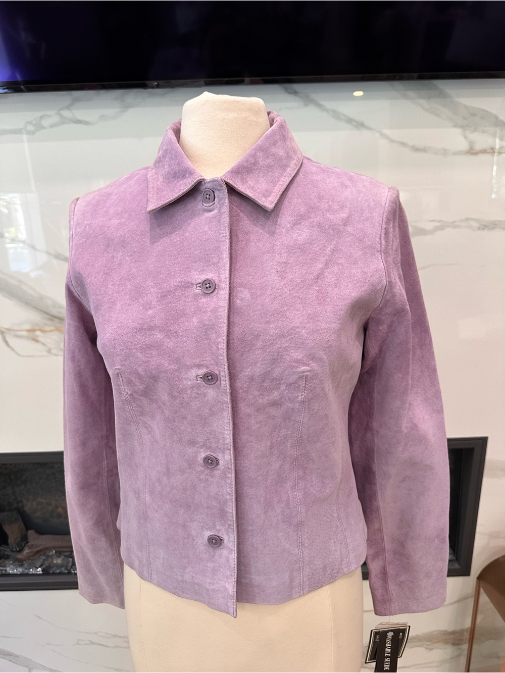 Revue Women's Lavender Suede Button-Front Jacket NWT